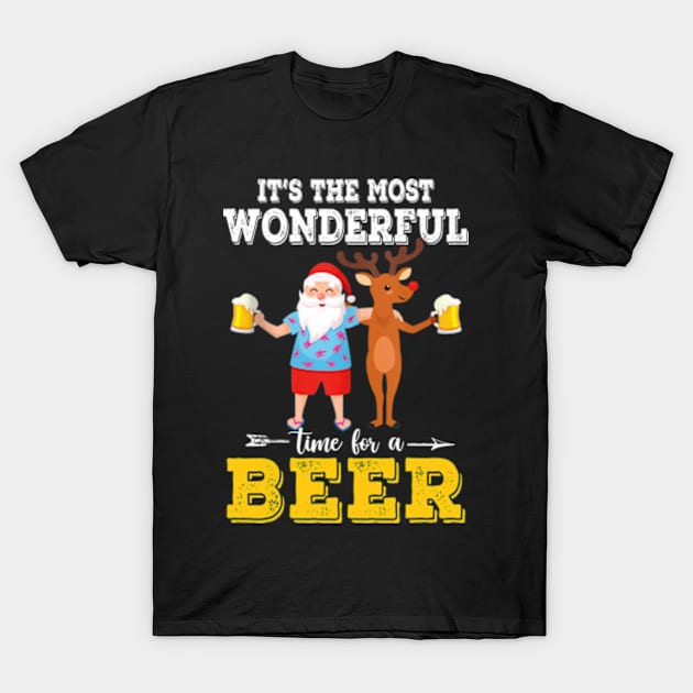 It's the Most Wonderful Time for a Beer Reindeer Santa Tropical Christmas T-Shirt by Madridek Deleosw